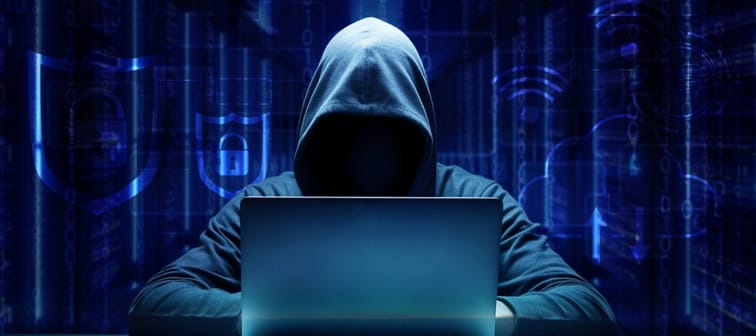 Hooded cyber hacker